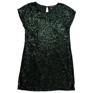 Cable & Gauge Sequin Dress Mini Green Medium Short Sleeve for Holidays